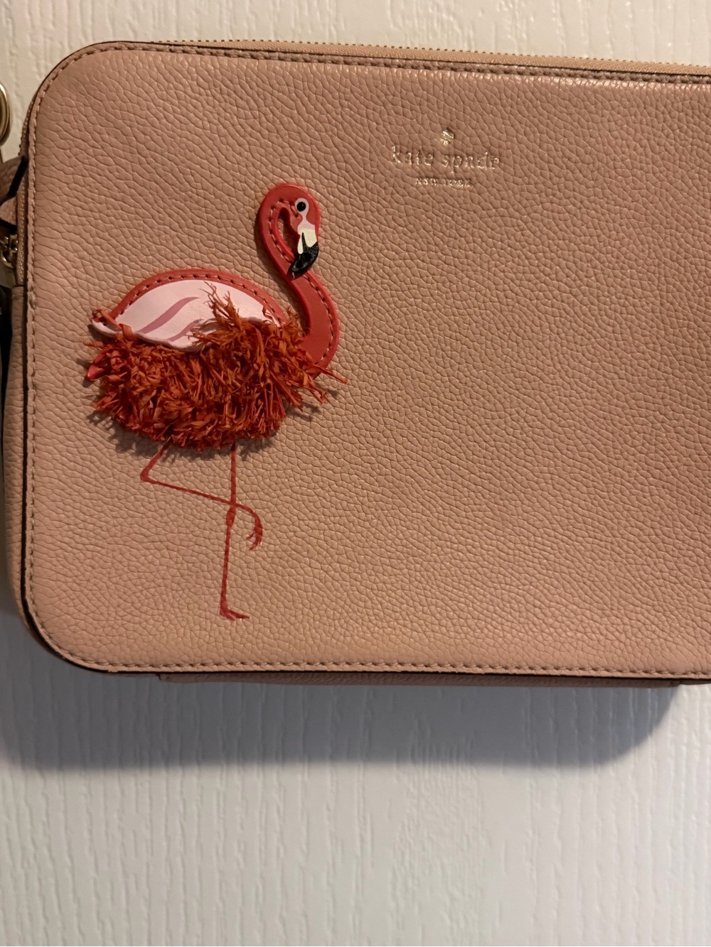 kate spade Blush Pink Leather Crossbody with Flamingo Patch - Picture 2 of 10